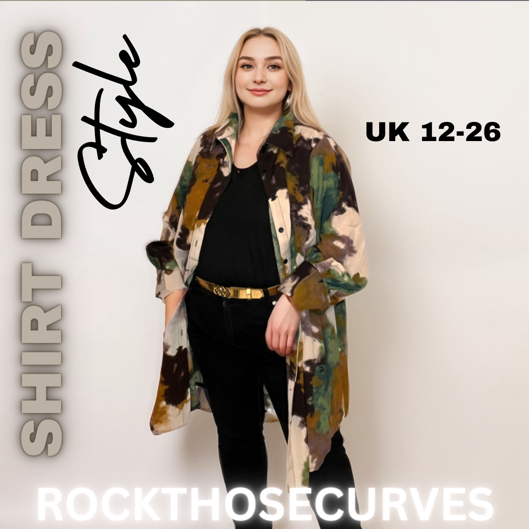 ROCKTHOSECURVES KHAKI BROWN CREAM TIE DYE SHIRT DRESS WITH COLLAR