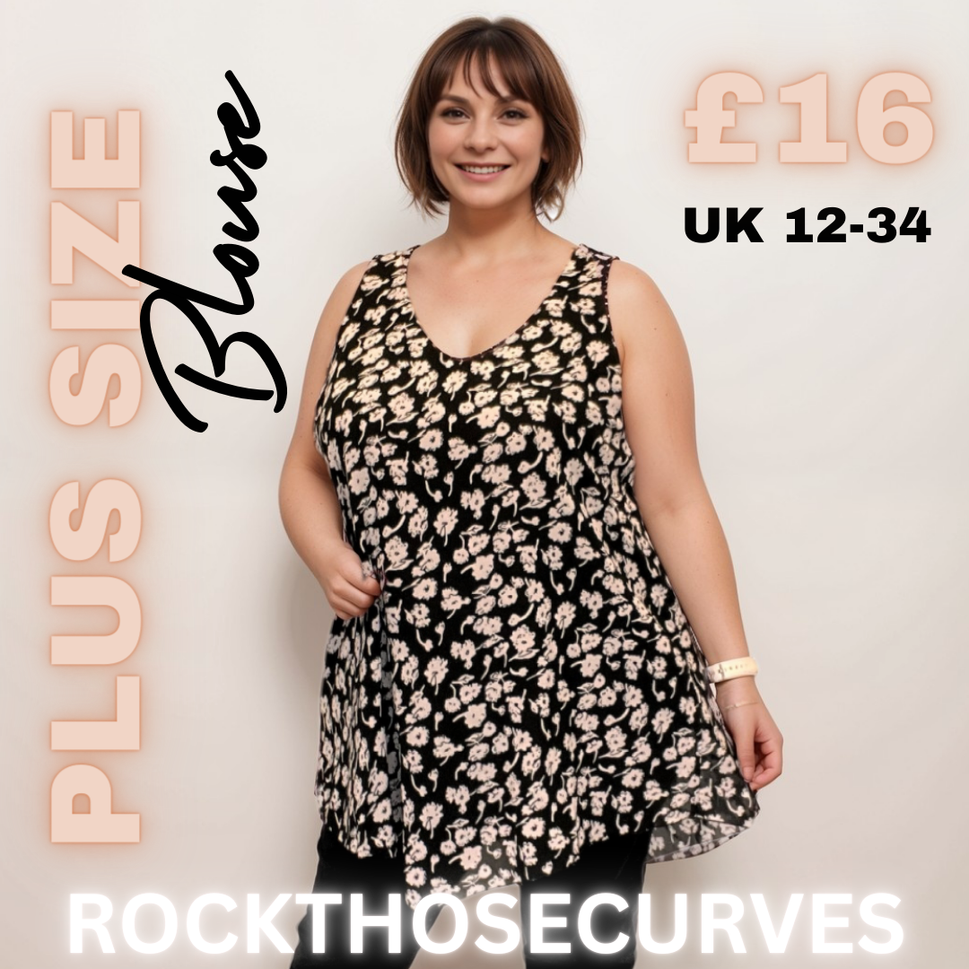 ROCKTHOSECURVES CHIFFON V HEM SLEEVELESS V HEM LINED BLOUSEBlack White / UK 14