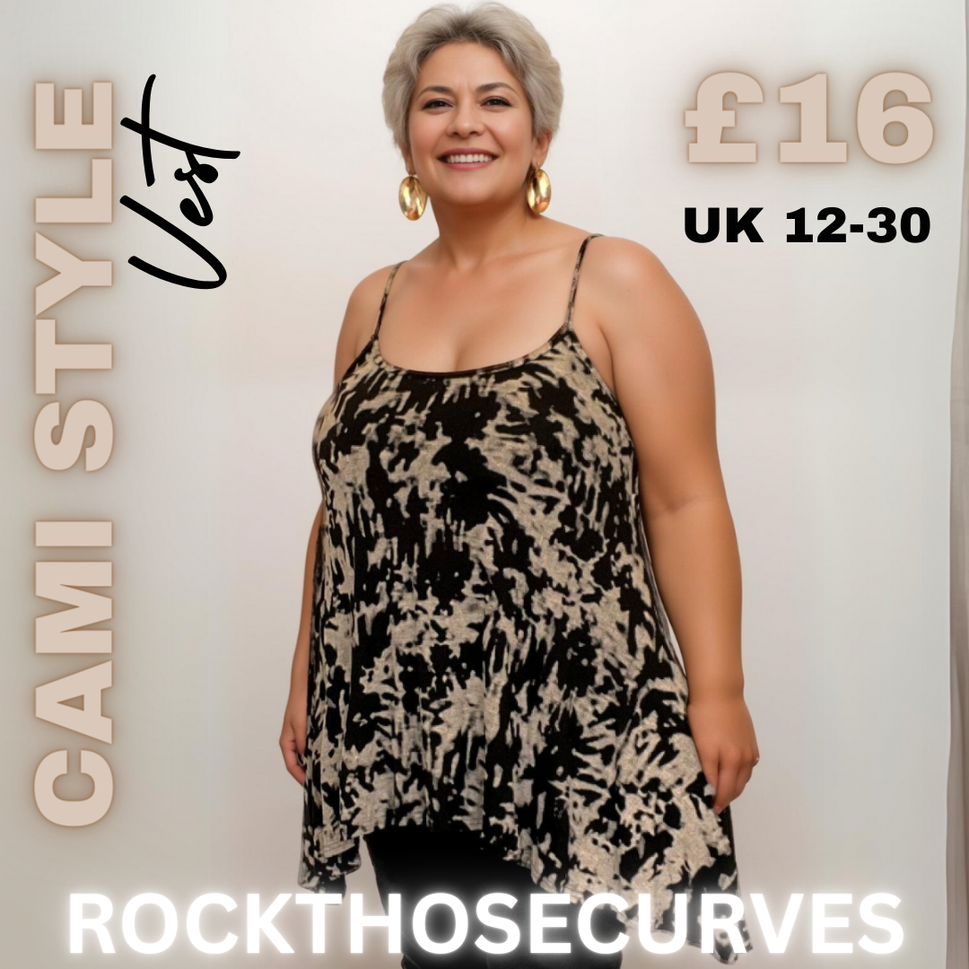 ROCKTHOSECURVES SPLASH  CAMI VEST SWING TOP WITH HANKY HEMBlack Splash / UK 12-14