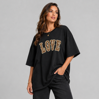 Love Leopard Short Sleeve Boyfriend T-Shirt / Top