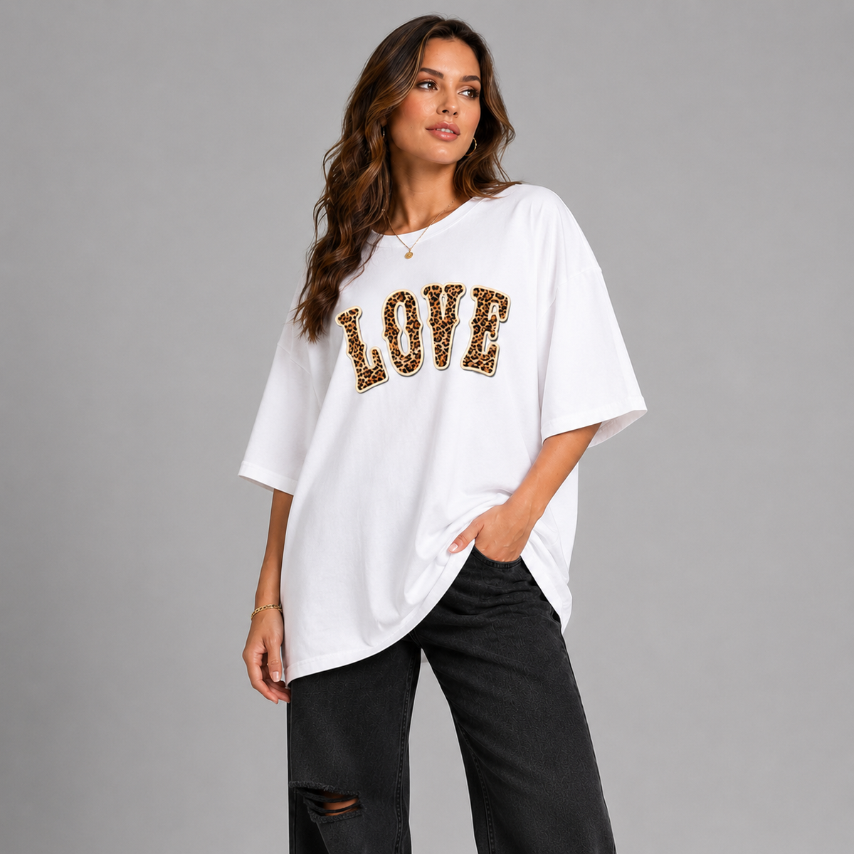 Love Leopard Short Sleeve Boyfriend T-Shirt / Top