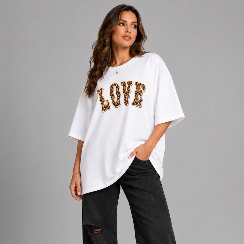 Love Leopard Short Sleeve Boyfriend T-Shirt / Top
