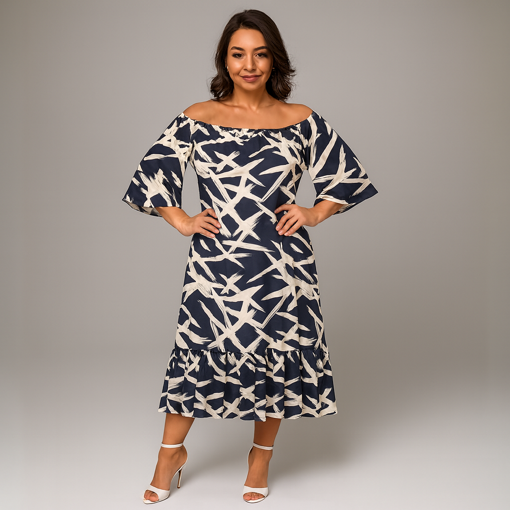 Frilled Hem Off Shoulder Lined Dress