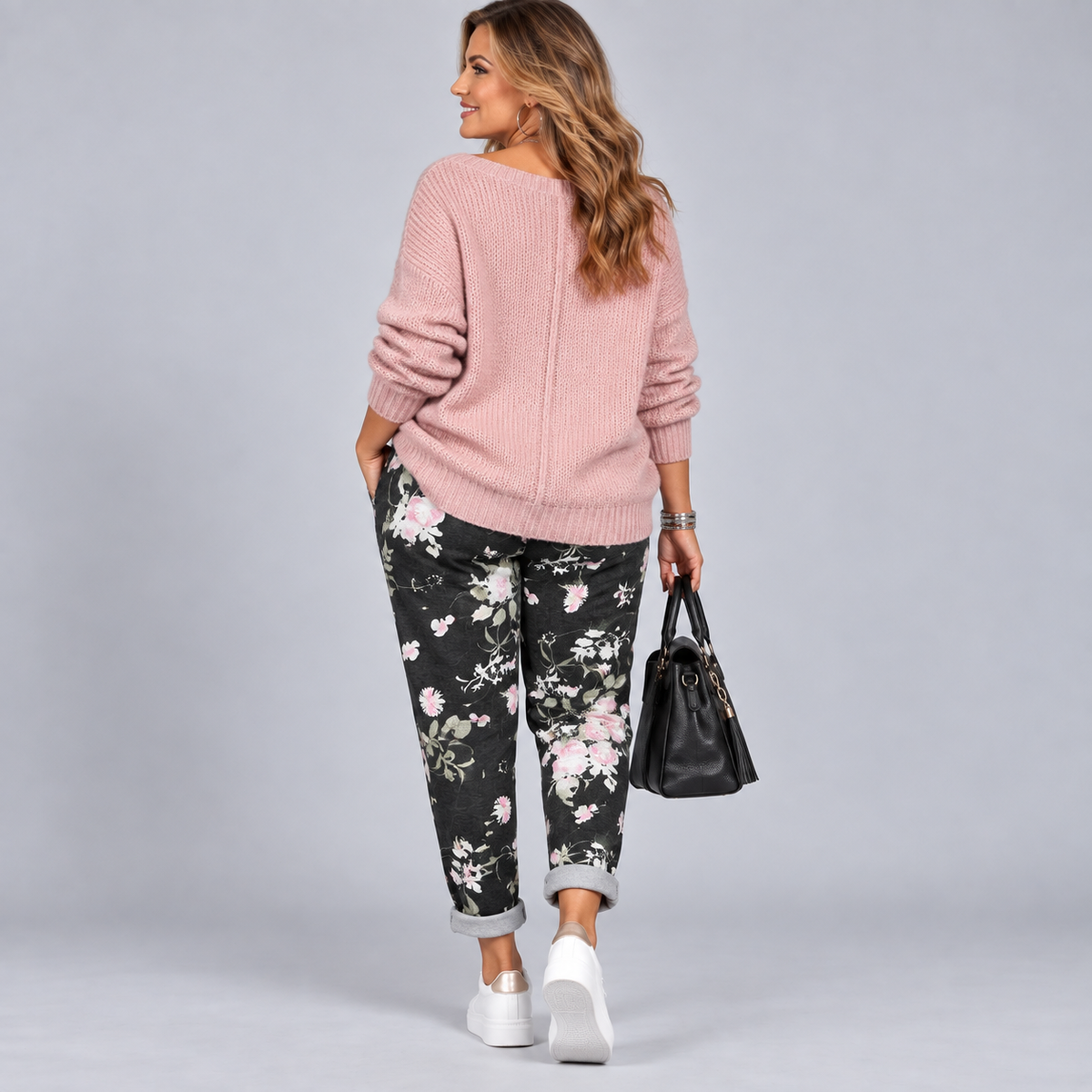 Black and Pink Stonewashed Floral Joggers with Pockets