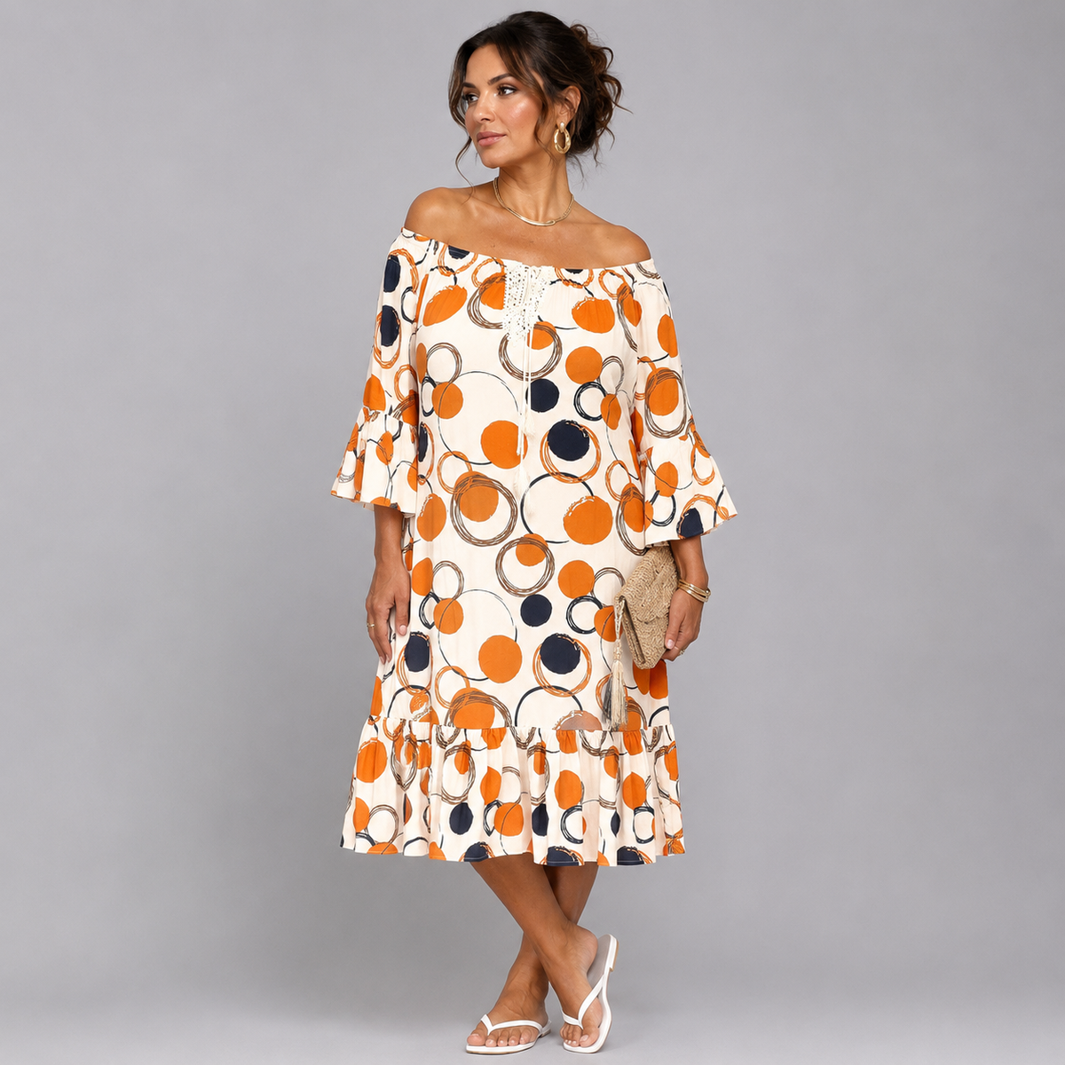 Bardot Off Shoulder Frilled Hem Summer Dress
