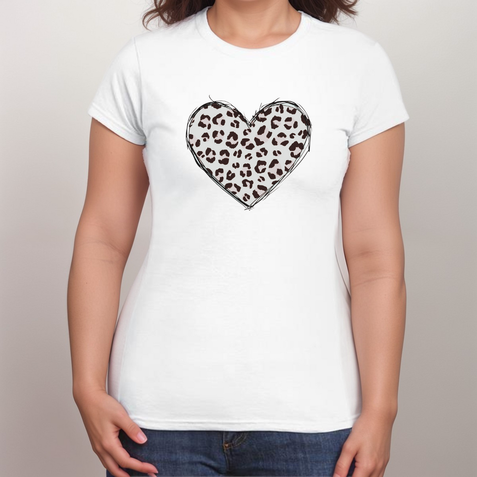 LEOPARD HEART WHITE T-SHIRTGREY / UK 14