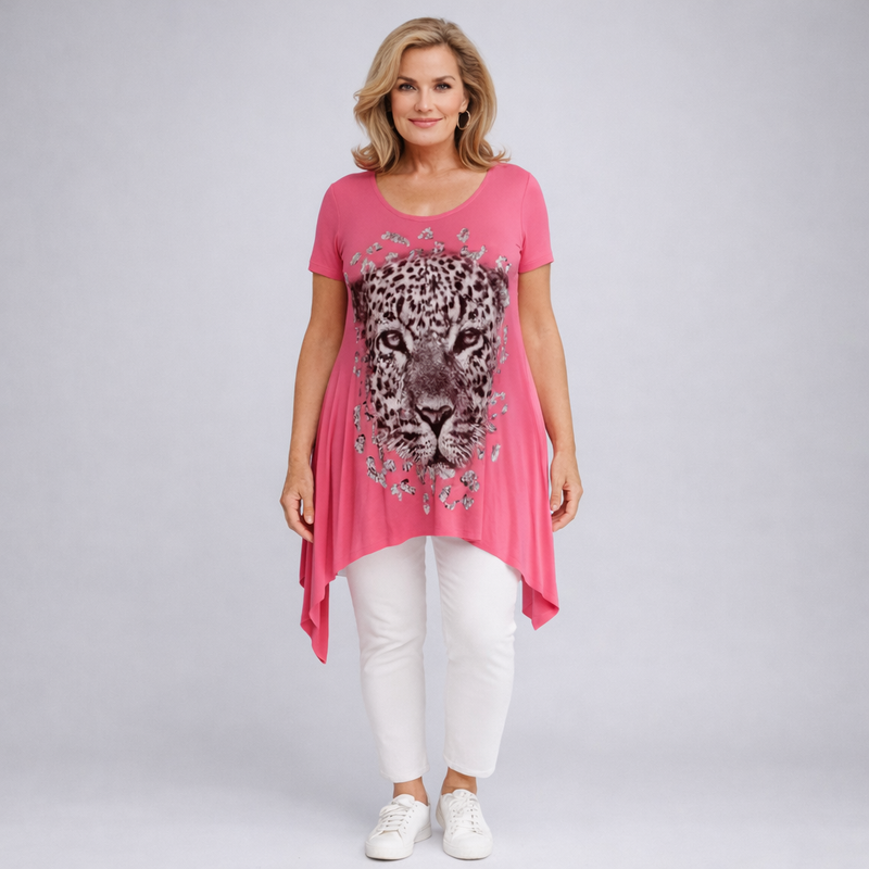 Hanky Hem Long Length Leopard Print Top