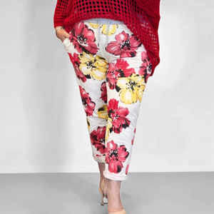 Red & Yellow Floral Elastic Waist Pocket Joggers