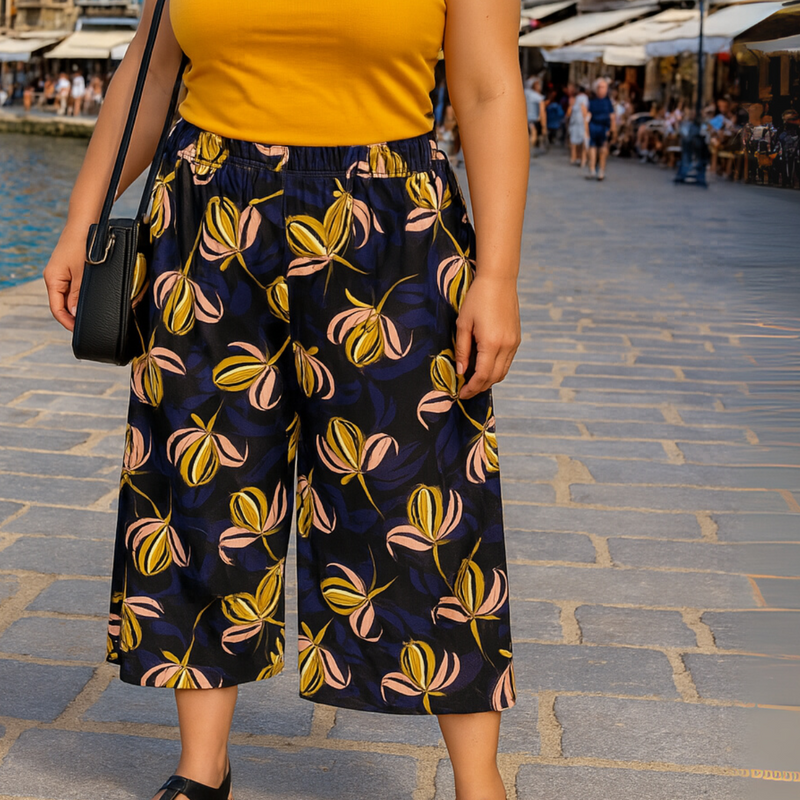 Navy Mustard 3/4 Palazzo Trousers