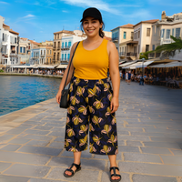 Navy Mustard 3/4 Palazzo Trousers
