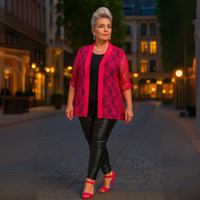 Satin Panel Lace Jacket with Button Sleeves