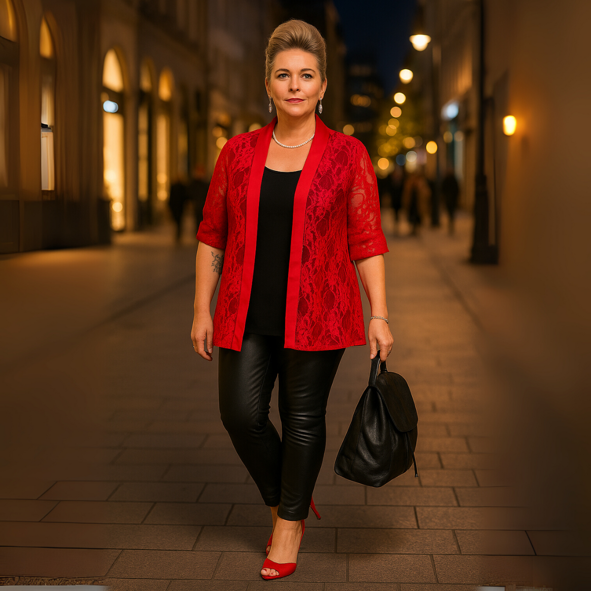 Satin Panel Lace Jacket with Button Sleeves