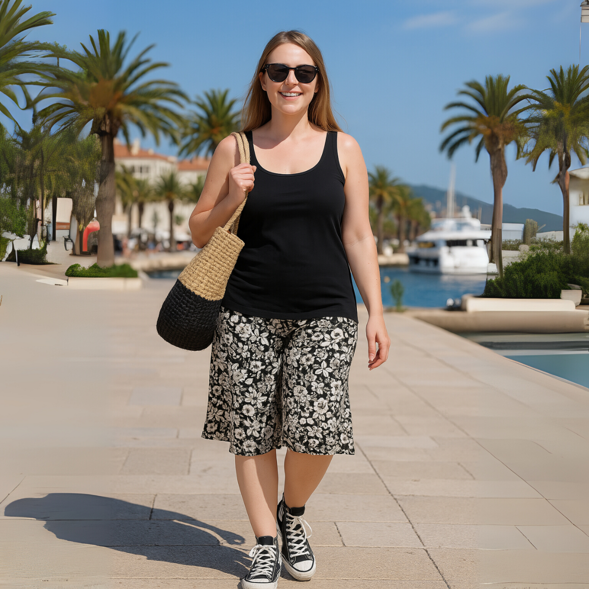 Black Beige Floral Culottes