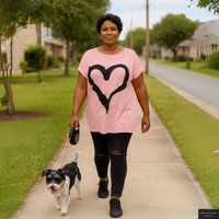 Cap Sleeve Long Dipped hem Pocket Heart T-shirt