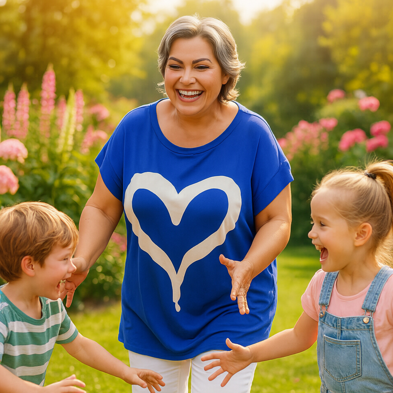 Cap Sleeve Long Dipped hem Pocket Heart T-shirt