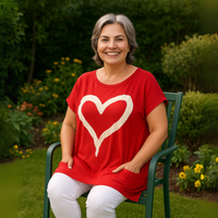 Cap Sleeve Long Dipped hem Pocket Heart T-shirt