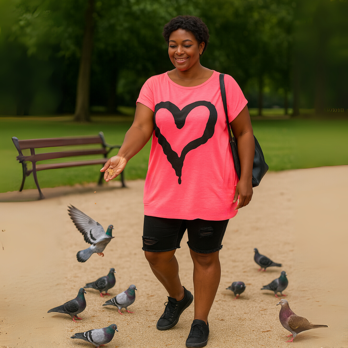 Cap Sleeve Long Dipped hem Pocket Heart T-shirt