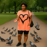 Cap Sleeve Long Dipped hem Pocket Heart T-shirt