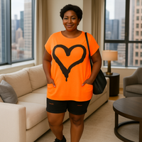 Cap Sleeve Long Dipped hem Pocket Heart T-shirt