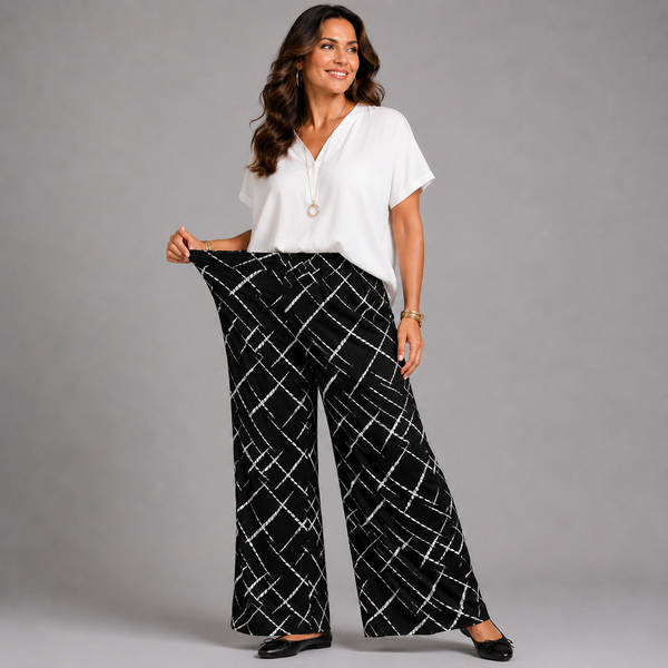 Black & White Abstract Lines Side Pocket Stretchy Palazzo Trousers