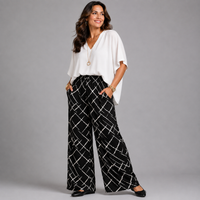 Black & White Abstract Lines Side Pocket Stretchy Palazzo Trousers