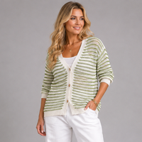Striped V Neck Button Up Cardigan