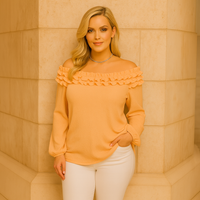 Ruffled Neckline Off Shoulder Long Sleeve Blouse