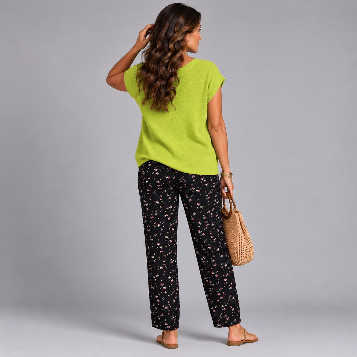 Black Pink Lime Elasticated Floral Soft Trousers
