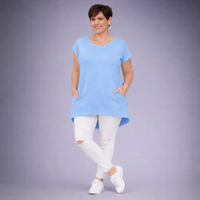 Soft Cotton Cap Sleeve T-shirt With Pockets + Dipped Hem