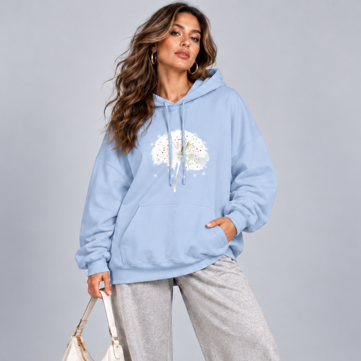 Cotton Oversized Hoodie with Dandelion Print