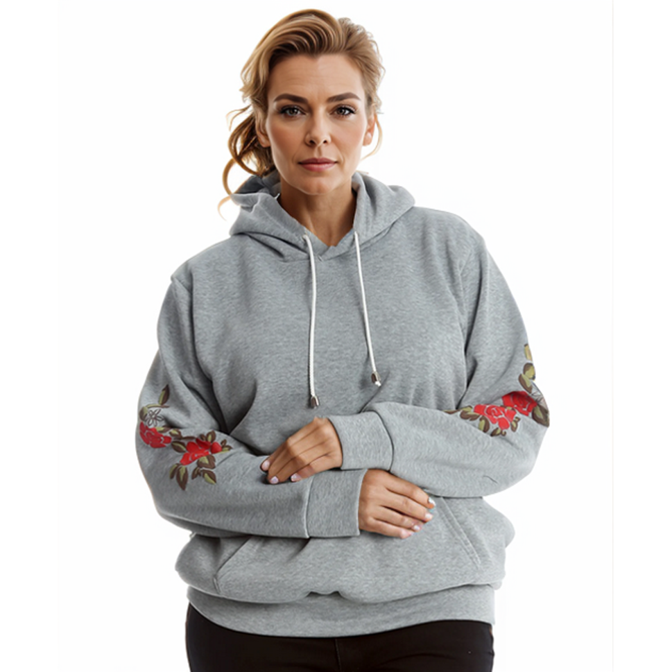 FLORAL SLEEVE POCKET FRONT HOODIE / JUMPER