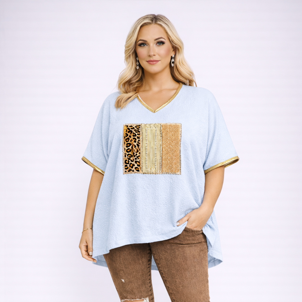 Oversized Textured V-Neck Blouse / T-shirt