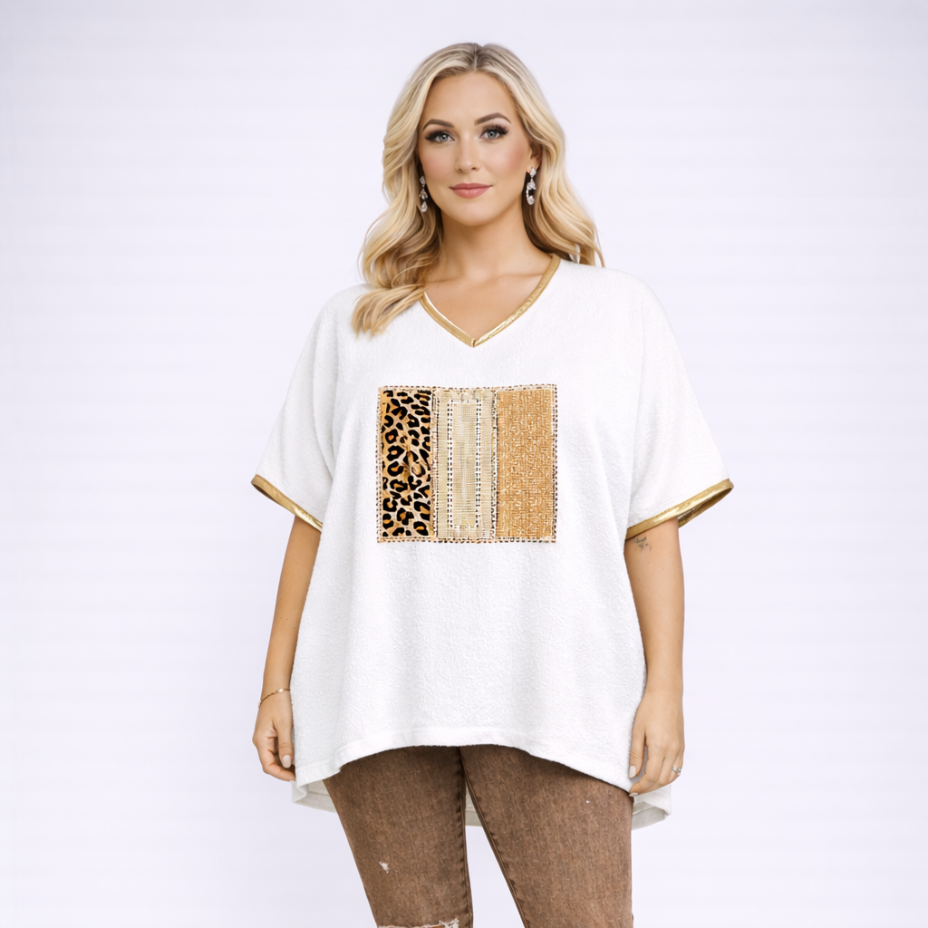 Oversized Textured V-Neck Blouse / T-shirt