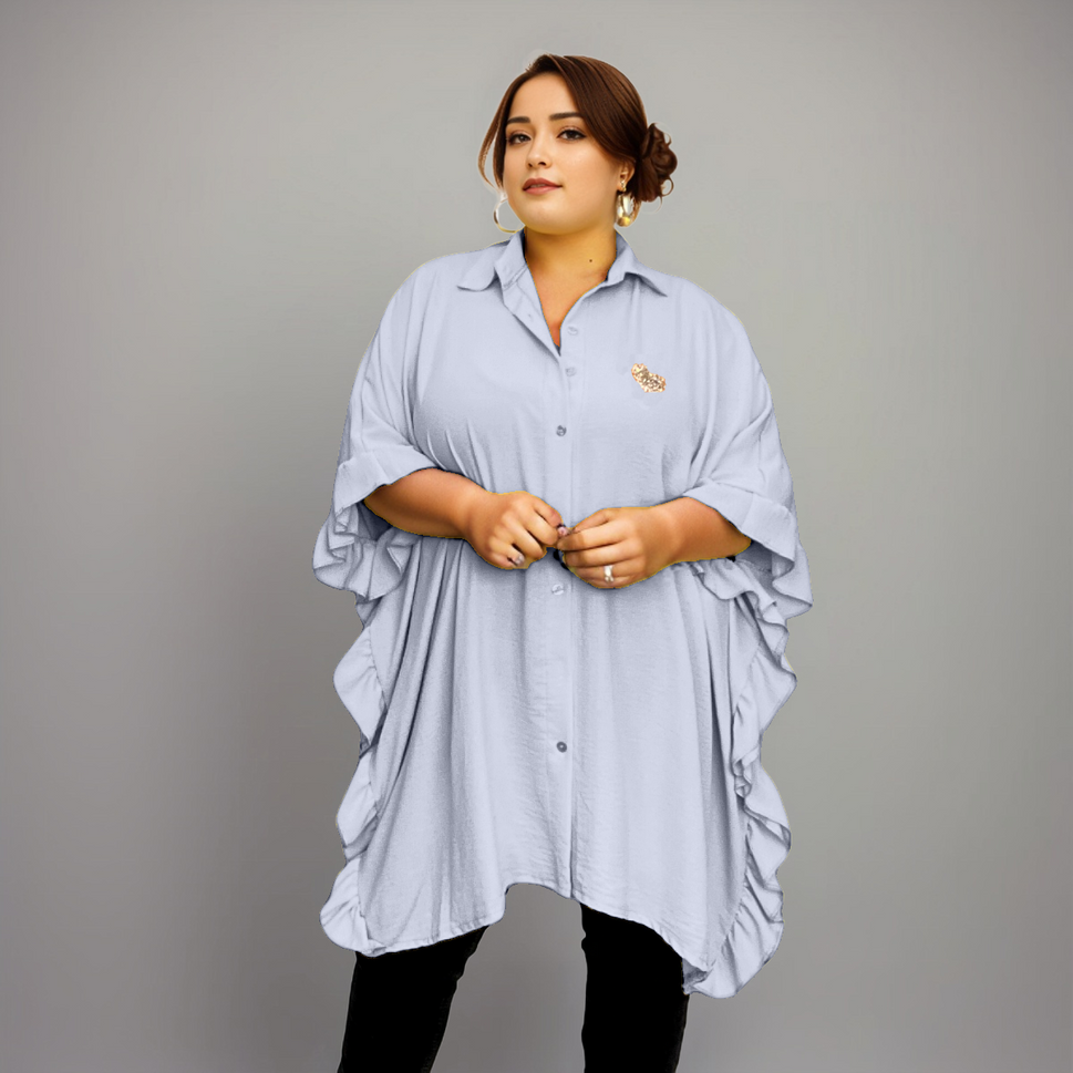 OVERSIZED SHIRT FRILLED SIDES AND SPARKLY HEARTPALE BLUE / ONE SIZE