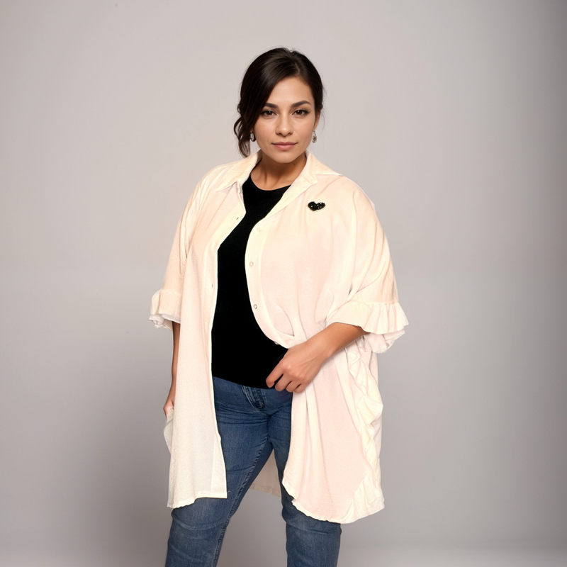 OVERSIZED SHIRT FRILLED SIDES AND SPARKLY HEART