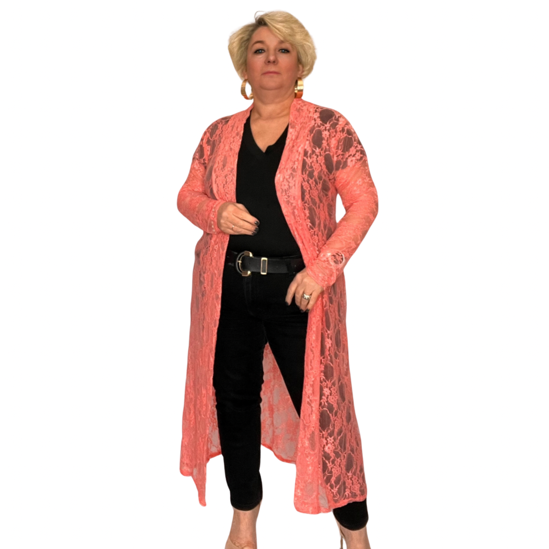 ROCKTHOSECURVES LACE LONG LENGTH OPEN FRONT DUSTER JACKET