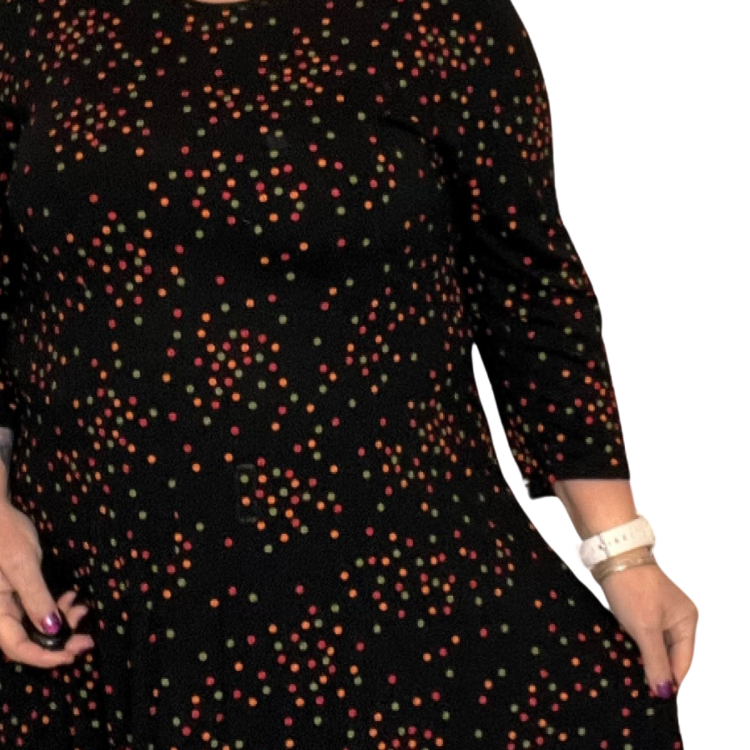 ROCKTHOSECURVES BLACK MULTI SPOTS 3/4 SLEEVE SWING TOP