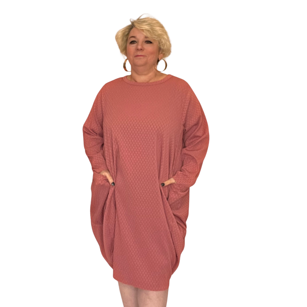 WAFFLE PATTERN LOOSE FITTING DRESS WITH SIDE POCKETS rockthosecurves