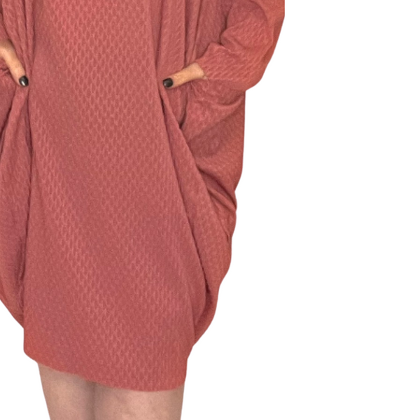 WAFFLE PATTERN LOOSE FITTING DRESS WITH SIDE POCKETS
