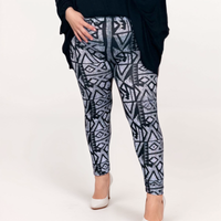 ROCKTHOSECURVES BLACK GREY AZTEC PRINT HIGH RISE PLUS SIZE LEGGINGS