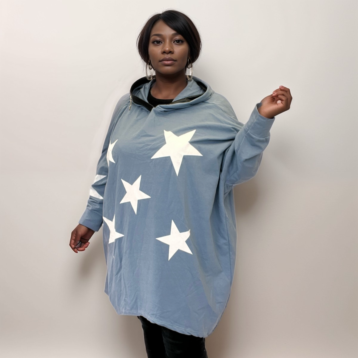 ROCKTHOSECURVES STAR PRINT OVERSIZED LONG LENGTH HOODY / JUMPER