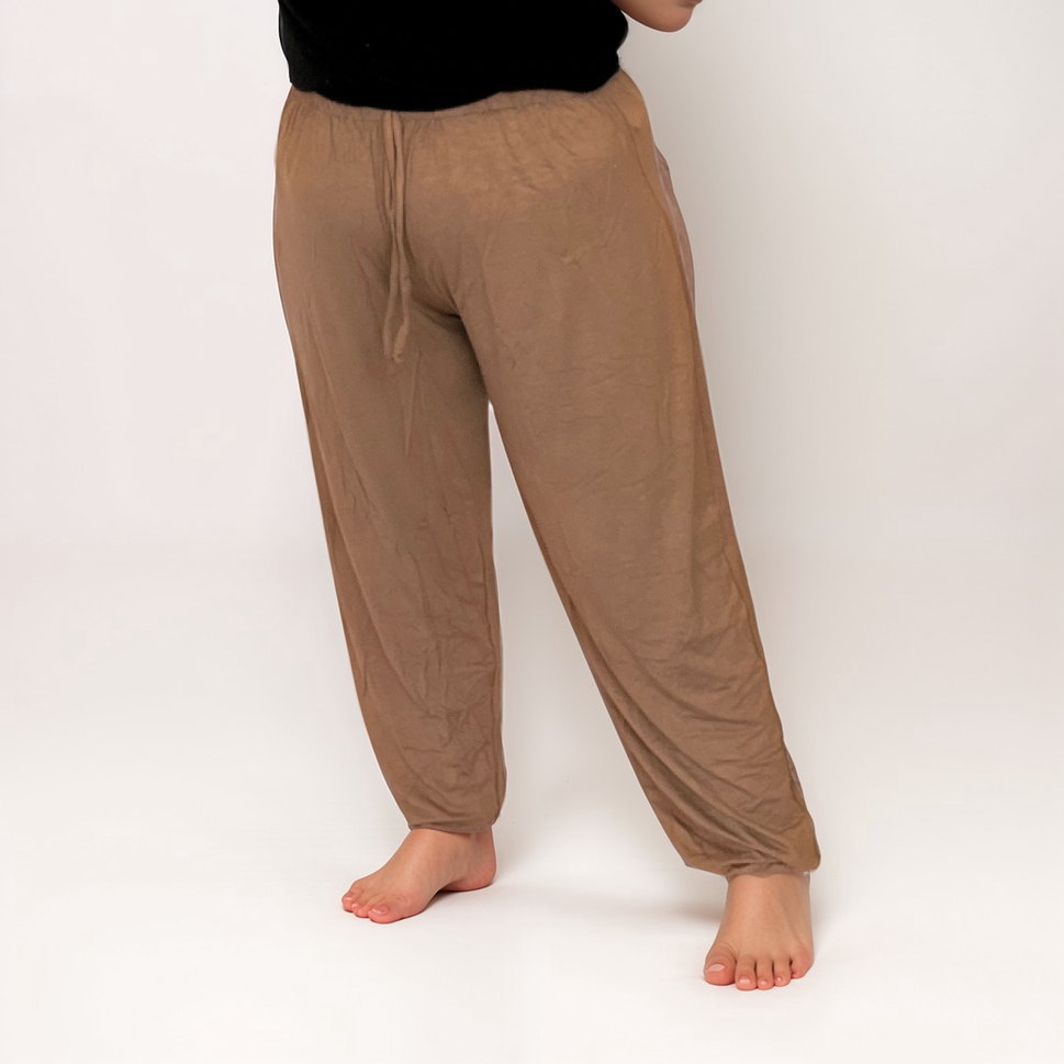 ROCKTHOSECURVES SUPER SOFT ELASTIC WAIST LOUNGE PANTS BOTTOMSMOCHA / UK 14