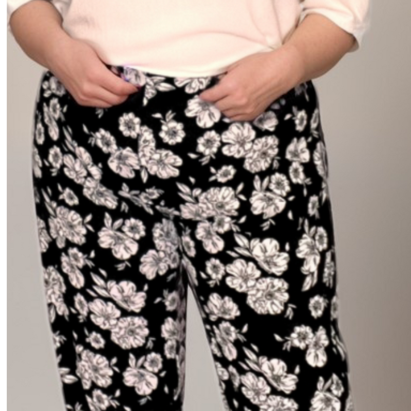 ROCKTHOSECURVES BLACK WHITE BOLD FLORAL ELASTIC WAIST TROUSERS