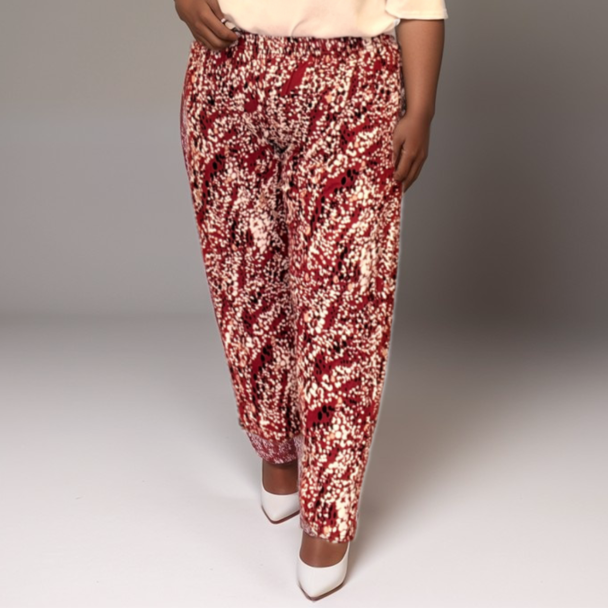 WINE SPECKLED ELASTIC WAIST TROUSERS