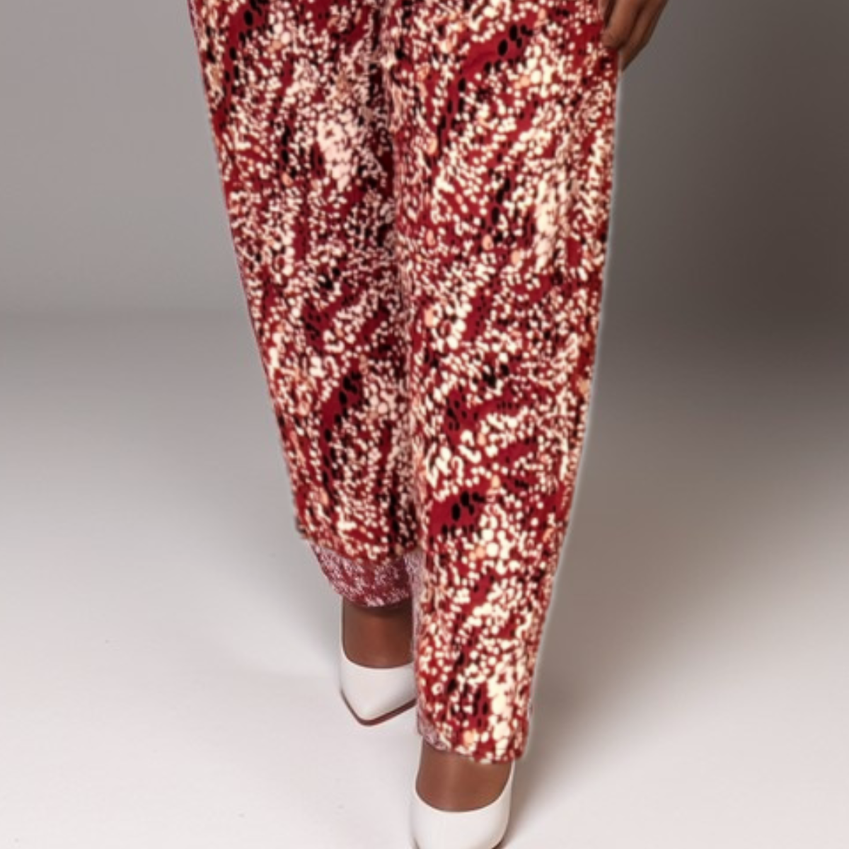 WINE SPECKLED ELASTIC WAIST TROUSERS