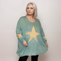 ROCKTHOSECURVES OVERSIZED V NECK KNITTED JUMPER WITH GOLD STARS