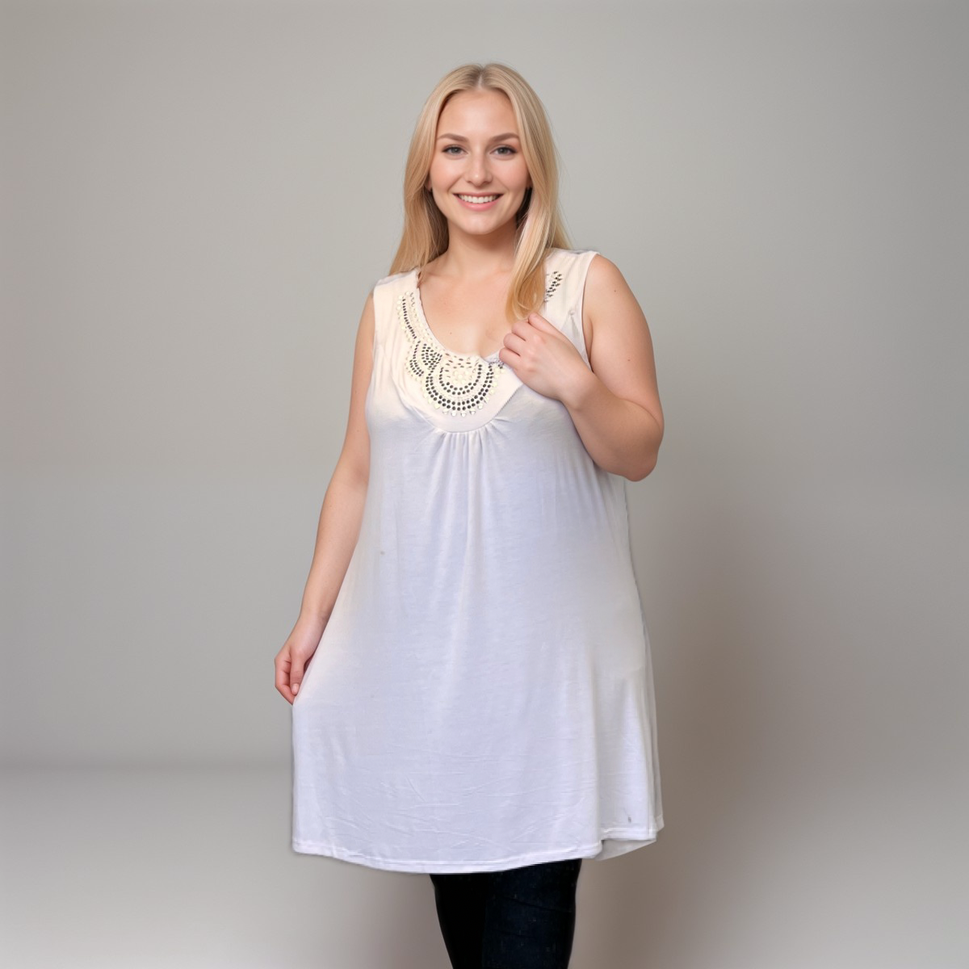 ROCKTHOSECURVES SLEEVELESS LONG TUNIC TOP WITH STUDSWhite / UK 14