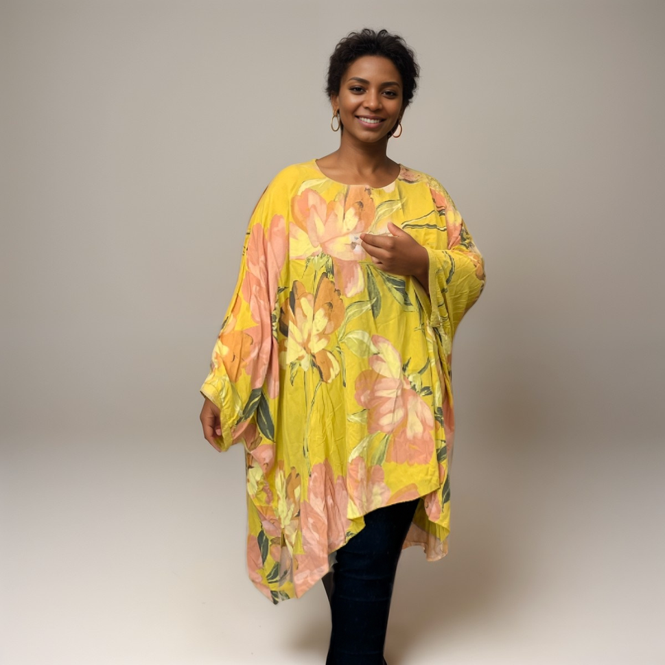 ROCKTHOSECURVES OVERSIZED COTTON KAFTAN / BLOUSE WITH SEQUIN CUFFSYellow / ONE SIZE