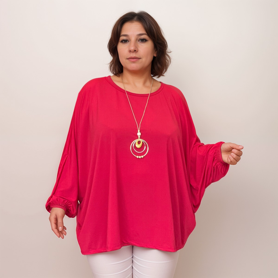 OVERSIZED BATWING BLOUSE / TOP WITH NECKLACERed / UK 12-14