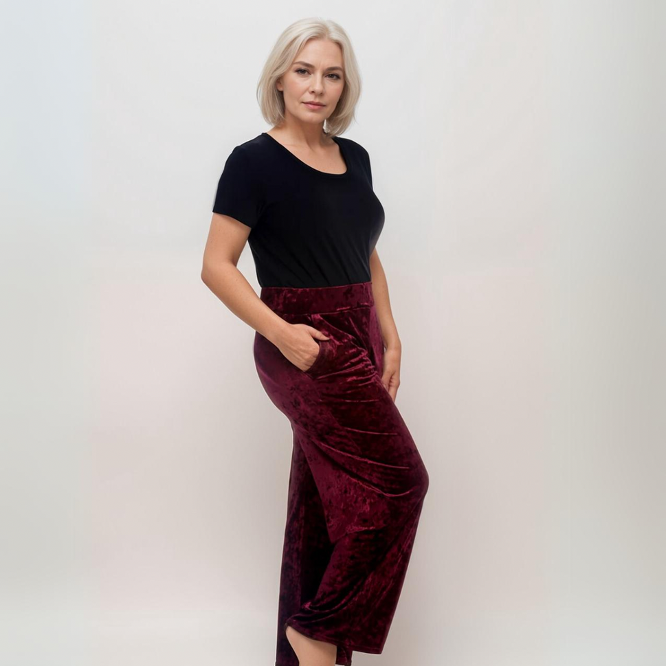 CRUSHED VELVET TROUSERS ELASTIC WAIST AND POCKETSWine / UK 12-14